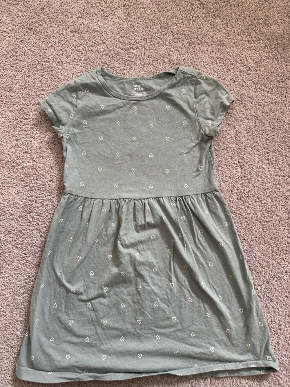 Carter's Sage Green Heart Print Cotton Dress